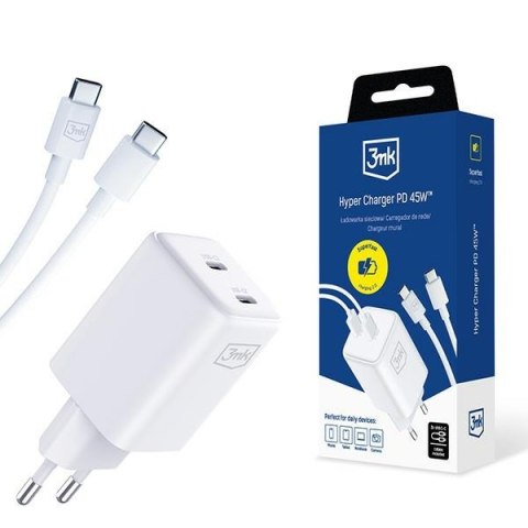 3MK Hyper Charger PD 45W ład. sieć. biała/white + 2x USB-C Cables