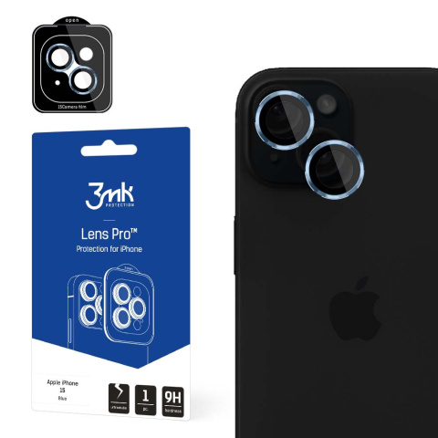 3MK Lens Protection Pro Blue | Ochrona na obiektyw aparatu do iPhone 15 z ramką montażową