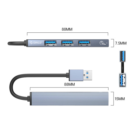 Orico Hub USB 5Gbps 1*USB-A 3.1, 3*USB-A 2.0, aluminiowy