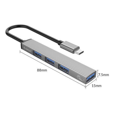 Orico Hub USB-C, USB-A 5Gbps, 3*USB-A 2.0, aluminiowy