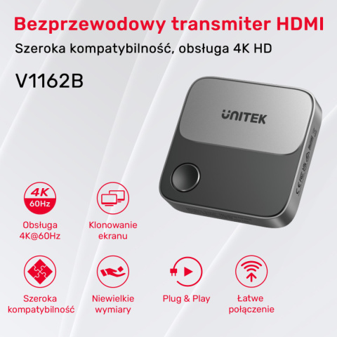 Unitek Bezprzewodowy transmiter HDMI 4K 60Hz | Zasięg do 8m | V1162B01