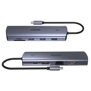 Unitek Hub 9w1 USB-C Gigabit Ethernet HDMI VGA 3x USB-A czytnik kart PD 100W | D1113A