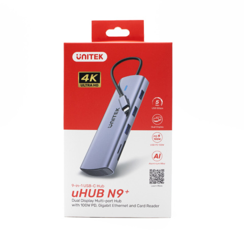 Unitek Hub 9w1 USB-C Gigabit Ethernet HDMI VGA 3x USB-A czytnik kart PD 100W | D1113A