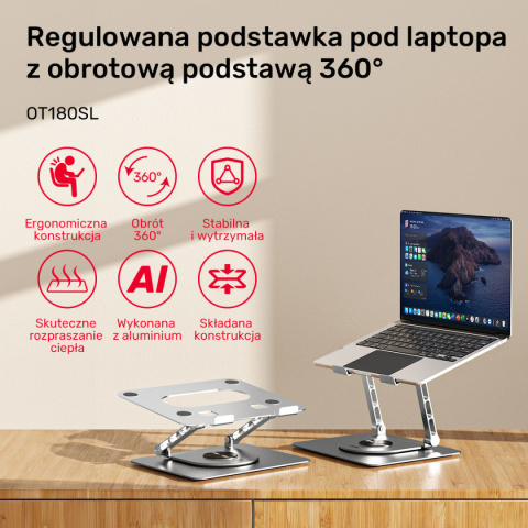 Unitek Podstawka pod laptopa regulowana 360° | 10"- 16'' | OT180SL01