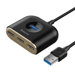 Adapter USB 4w1 Baseus Square Round, HUB USB 3.0 do 1x USB 3.0 + 3x USB 2.0, 1m (czarny)