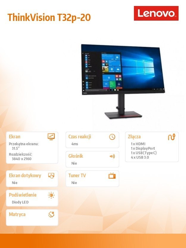 Lenovo Monitor 31.5 ThinkVision T32p-20 WLED LCD 61F2GAT2EU