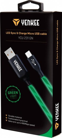 YENKEE Kabel YCU 231 zielony LED Micro USB LED 2.0