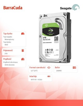 Seagate Dysk BarraCuda 2TB 3,5 256MB ST2000DM008