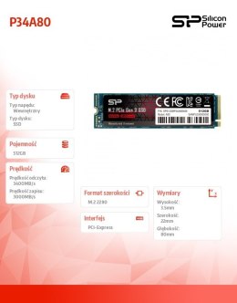 Silicon Power Dysk SSD A80 512GB M.2 PCIe 3400/3000 MB/s NVMe