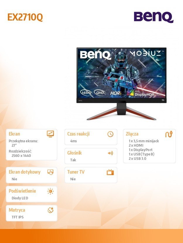 Benq Monitor 27 cali EX2710Q LED 4ms/20mln:1/HDMI/IPS