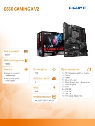 Gigabyte Płyta główna B550 GAMING X V2 AM4 4DDR4 HDMI/DVI M.2 ATX