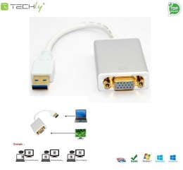 Adapter Techly USB3-SVGA USB 3.0 na VGA 1080p, biały 0,2m IDATA