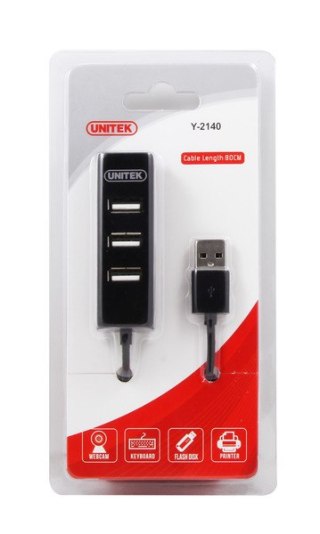 Unitek Mini Hub 4x USB 2.0 | 0,8m | Czarny | Y-2140