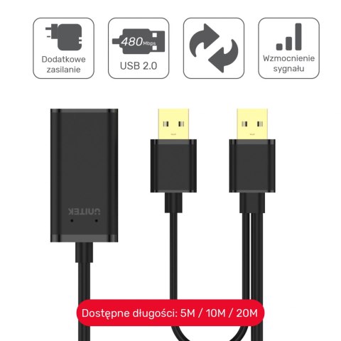 Unitek Wzmacniacz sygnału Przedłużacz USB 2.0 | 5m | Y-277