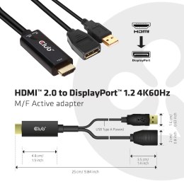 Adapter Club3D CAC-1331 (HDMI to DisplayPort Cable Adapter 4k@60HZ ompatible with Laptop, PS4/5, Xbox One, NS, Mac Mini)