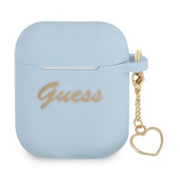 Guess AirPods cover niebieski Silicone Charm Heart Collection