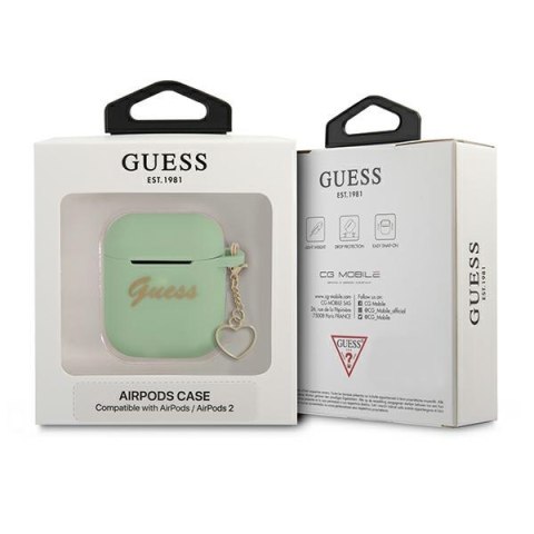 Guess AirPods cover zielony Silicone Charm Heart Collection