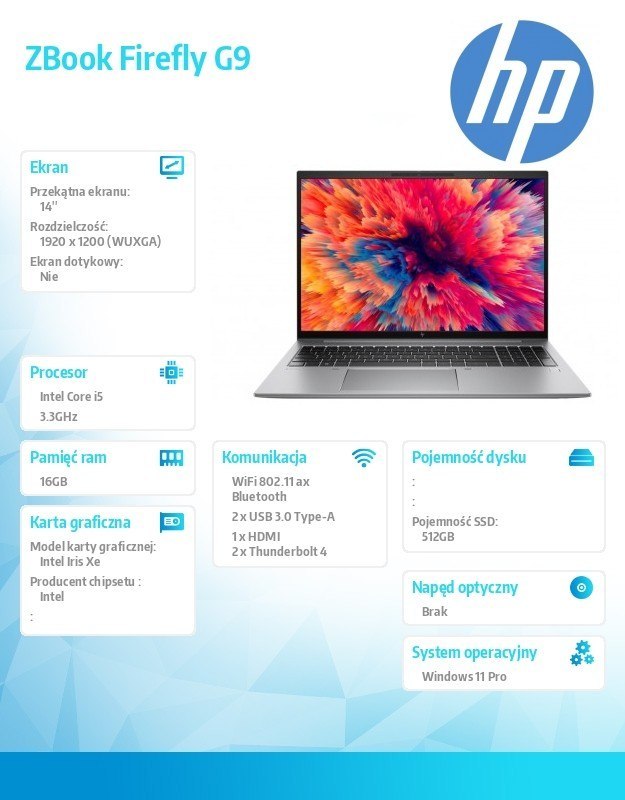 HP Inc. Mobilna stacja robocza ZBook Firefly14 G9 W11P/14.0/i5-1240P/512GB/16GB 69Q69EA