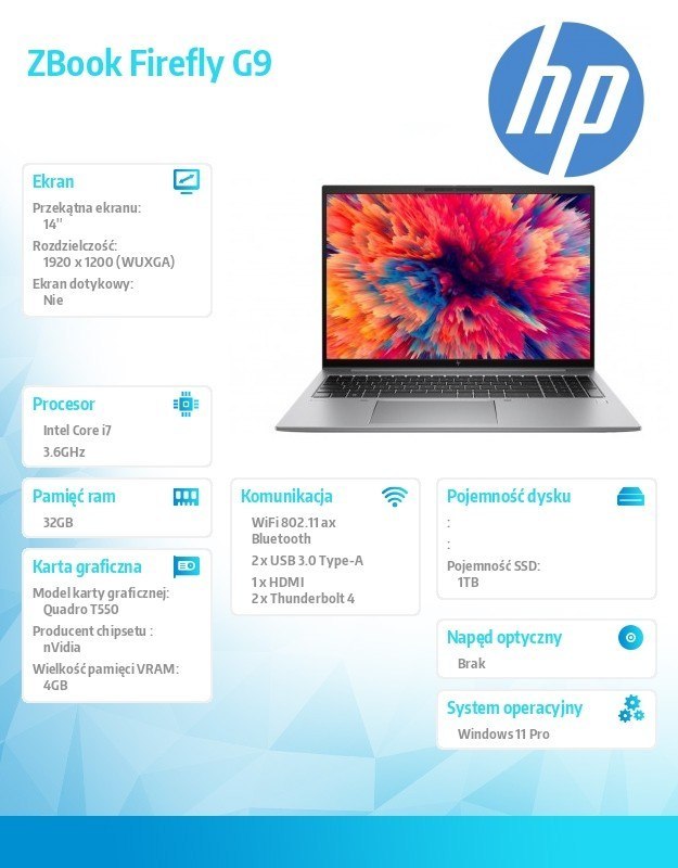 HP Inc. Mobilna stacja robocza ZBook Firefly14 G9 W11P/14 i7-1265U/1TB/32GB 69Q71EA