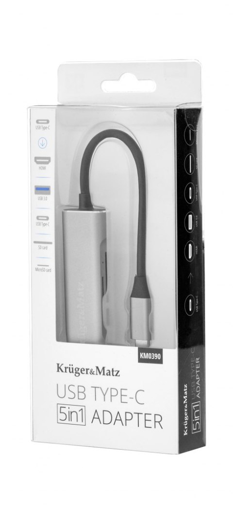 Krüger&Matz Adapter (HUB) USB typu C na HDMI/USB3.0/SD/MicroSD/C port