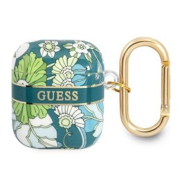 Guess AirPods cover zielony Flower Strap Collection