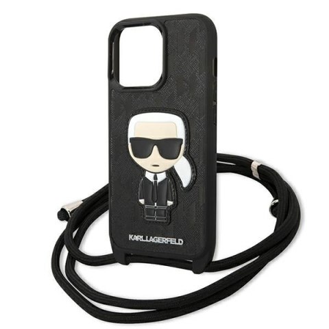 Karl Lagerfeld KLHCP13LCMNIPK iPhone 13 Pro / 13 6,1" hardcase czarny/black Leather Monogram Patch and Cord Iconik