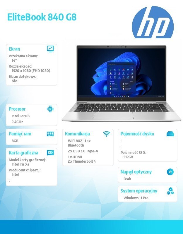 HP Inc. Notebook EliteBook 840 G8 i5-1135G7 512/8GB/14.0 5P676EA