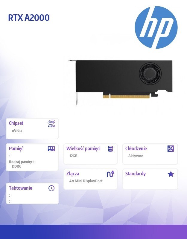 HP Inc. Karta graficzna NVIDIA RTX A2000 12GB 4MDP GFX 5Z7D9AA