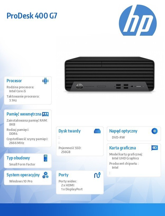HP Inc. Komputer ProDesk 400 SFF G7 i5-10500 256GB/8GB/DVD/W11P
