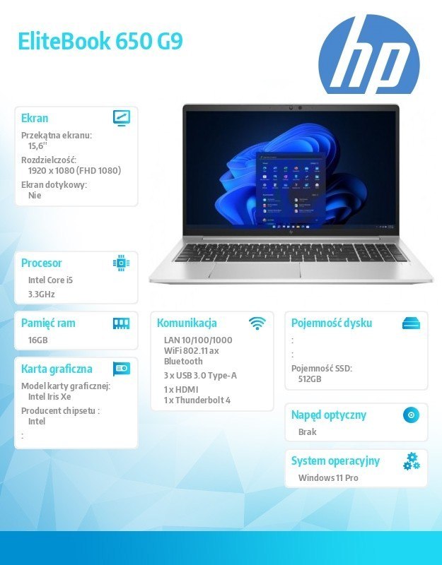 HP Inc. Notebook EliteBook 650 G9 i5-1235U 512/16/W11P/15.6 6F1K7EA