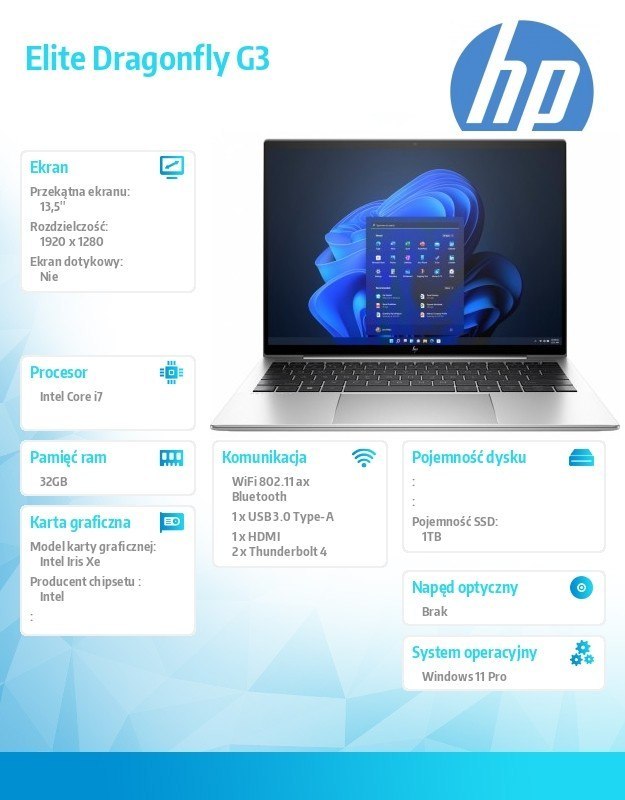 HP Inc. Notebook Elite Dragonfly G3 W11P/13.5 i7-1255U/1TB/32GB 6F5V3EA
