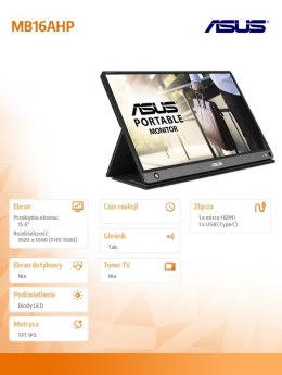 Asus Monitor 15.6 cala MB16AHP IPS FHD mHdmi USB-C Głośnik bateria 4h pracy