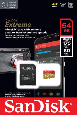 SanDisk Karta pamięci Extreme microSDXC 64GB 170/80 MB/s A2 V30 U3
