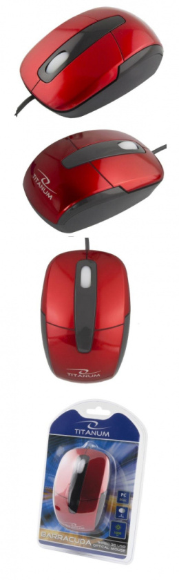 Mysz przewodowa Titanum 3D BARRACUDA TM108R optyczna czarno-czerwona