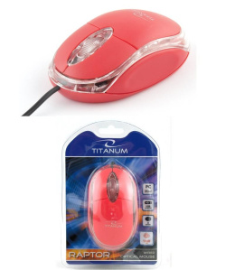 Mysz przewodowa Titanum 3D RAPTOR TM102R optyczna czerwono-przezroczysta
