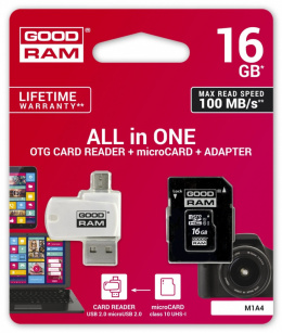 Karta pamięci microSDHC GOODRAM 16GB M1A4 UHS-I + Adapter
