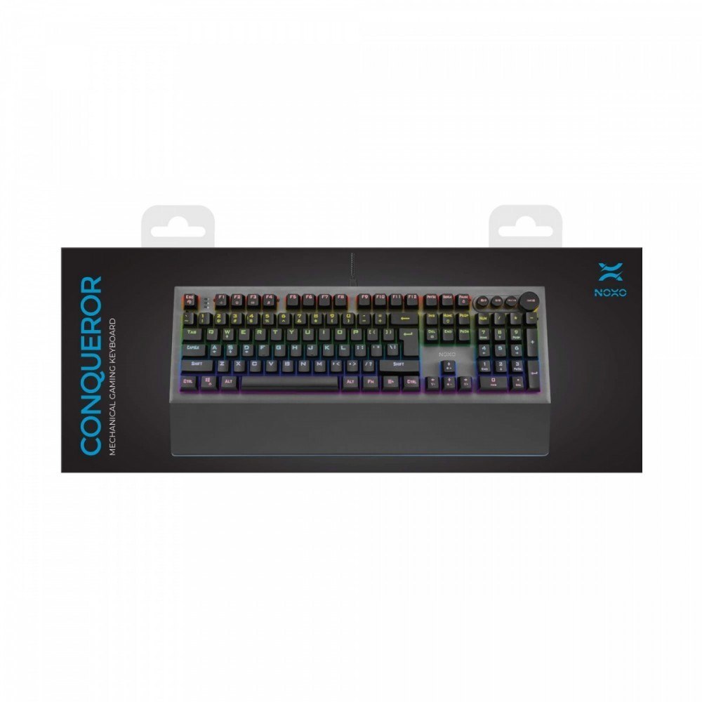 NOXO Conqueror mechaniczna klawiatura dla graczy BLUE Switch (niebieskie przełączniki), RAINBOW LED
