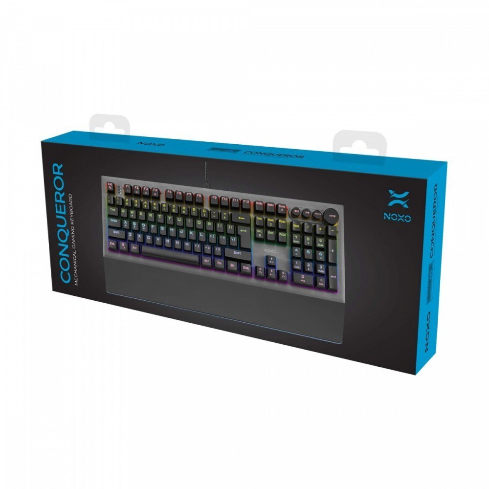 NOXO Conqueror mechaniczna klawiatura dla graczy BLUE Switch (niebieskie przełączniki), RAINBOW LED