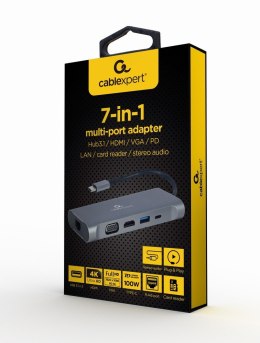 Gembird Adapter USB-C Hub USB-C PD GbE VGA HDMI 3xUSB 3.1 card audio