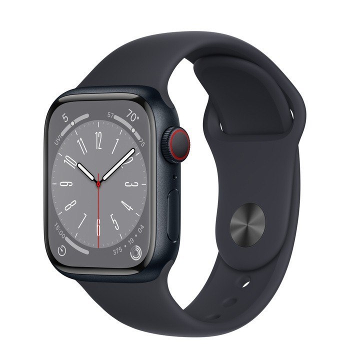 Apple Watch Series 8 GPS + Cellular, 41 mm Koperta z aluminium w kolorze północy z paskiem sportowym w kolorze północy - regular