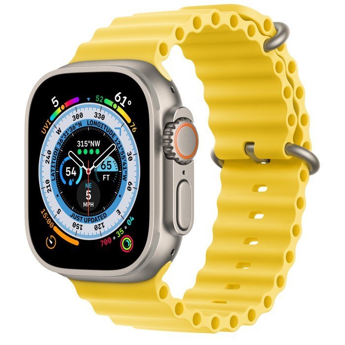 Apple Watch Ultra GPS + Cellular, 49 mm Koperta tytanowa z paskiem Ocean w kolorze żółtym