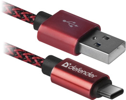 Kabel USB Defender AM-TYPE C 1m 2,1A czerwony