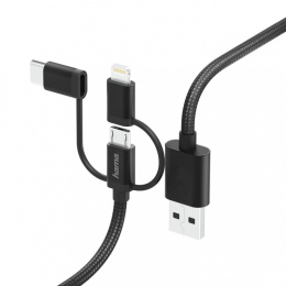 Kabel USB Hama 3w1 Micro USB, Typ-C/Lightning 0,2m, czarny