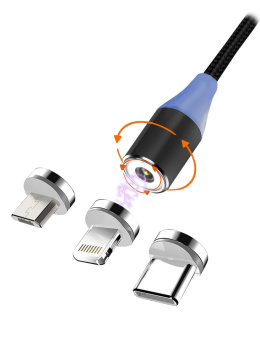 Kabel USB 2.0 Msonic MLU651 3w1 Mircro USB/USB C/ Lightning magnetyczny 1m czarny
