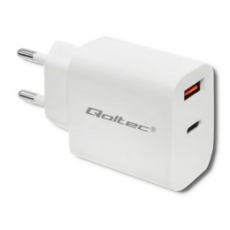Ładowarka sieciowa Qoltec 18W | 5-12V | 1.5-3A | USB typ C PD | USB QC 3.0 | Biała