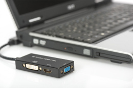 Kabel adapter DIGITUS 3w1 DisplayPort 4K 30Hz/1080p 60Hz DP / HDMI(UHD)+DVI-I+VGA (FHD) M/Ż 0,2m