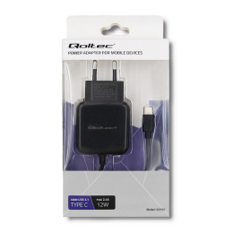 Ładowarka sieciowa Qoltec 12W | 5V | 2,4A | USB typ C | Czarna