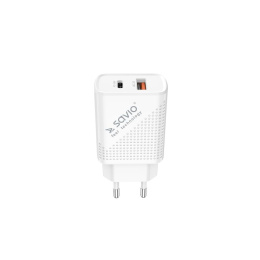 Ładowarka sieciowa Savio LA-04 USB Quick Charge Power Delivery 3.0 18W, 1xUSB Type C, 1xUSB, biała