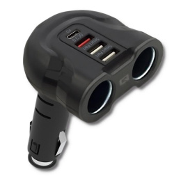 Rozdzielacz samochodowy gniazda zapalniczki Qoltec 52W | 2.4A | 2xUSB | USB QC3.0 | USB C PD | 2xgniazdo zapalniczki