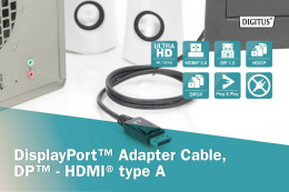 Kabel adapter DIGITUS DisplayPort 1.2 4K 60Hz UHD Typ DP/HDMI A M/M czarny 1m